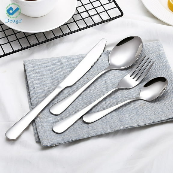 Deago 4pcs Rainbow Color Flatware Set Dinner Steak Knives Forks Spoons Teaspoons Cutlery Set Service for 1 (SILVER)