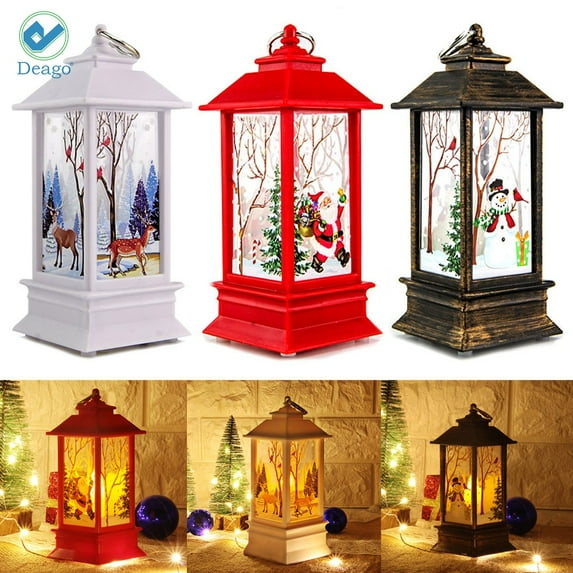 Deago 5.1" Tall Vintage Santa Claus Flameless Lanterns with LED Candle For Christmas Ornaments Decor Home Party Patio Decorative