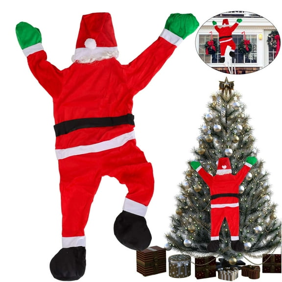 Deago 5.6' Hanging Santa Claus Outdoor Christmas Decoration Funny Large Climbing Santa Claus Suit Xmas Tree Hanging Ornaments for Home Door Wall Car Roofs Yard Decor