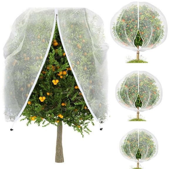 Deago 5.9 x 5.9 Ft Large Fruit Tree Garden Plant Protector Netting Cover Bags with Zipper & Drawstring, Plant Protection Mesh Net Bags for Fruit Tree Blueberry Bush Tomato Flowers