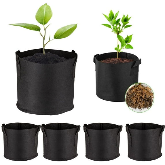 Deago 5-Pack 3 Gallon Plant Grow Bags Nonwoven Fabric Pots Aeration Container with Handles for Garden and Planting, Black