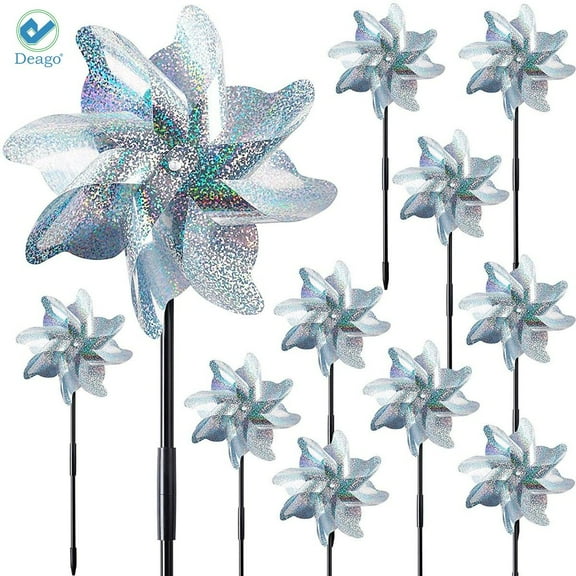 Deago 5 Pack Bird Blinder Repellent PinWheels – Sparkly Holographic Pin Wheel Spinners Scare Off Birds and Pests for Yard and Garden