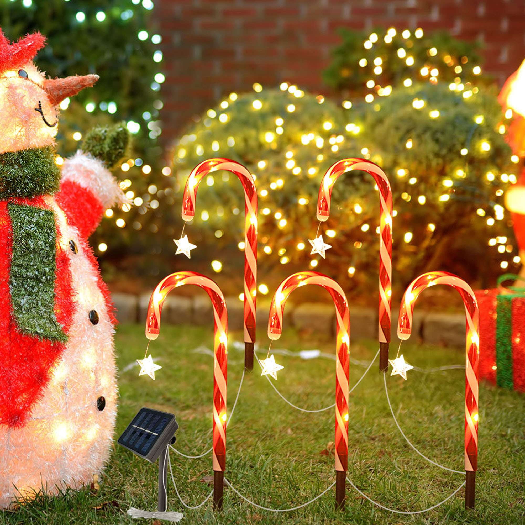 Deago 5 Pack Solar Christmas Candy Cane Lights, Christmas Decorations ...