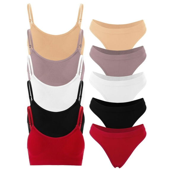 Deago 5 Pack Women’s Sexy Lingerie Set Seamless Ribbed Wireless Bra and Panty Set (Multicolor, M)
