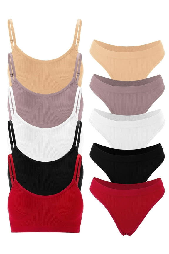 5 Pack Women’s Sexy Lingerie Set Seamless Ribbed Wireless Bra and Panty Set (Multicolor, M)