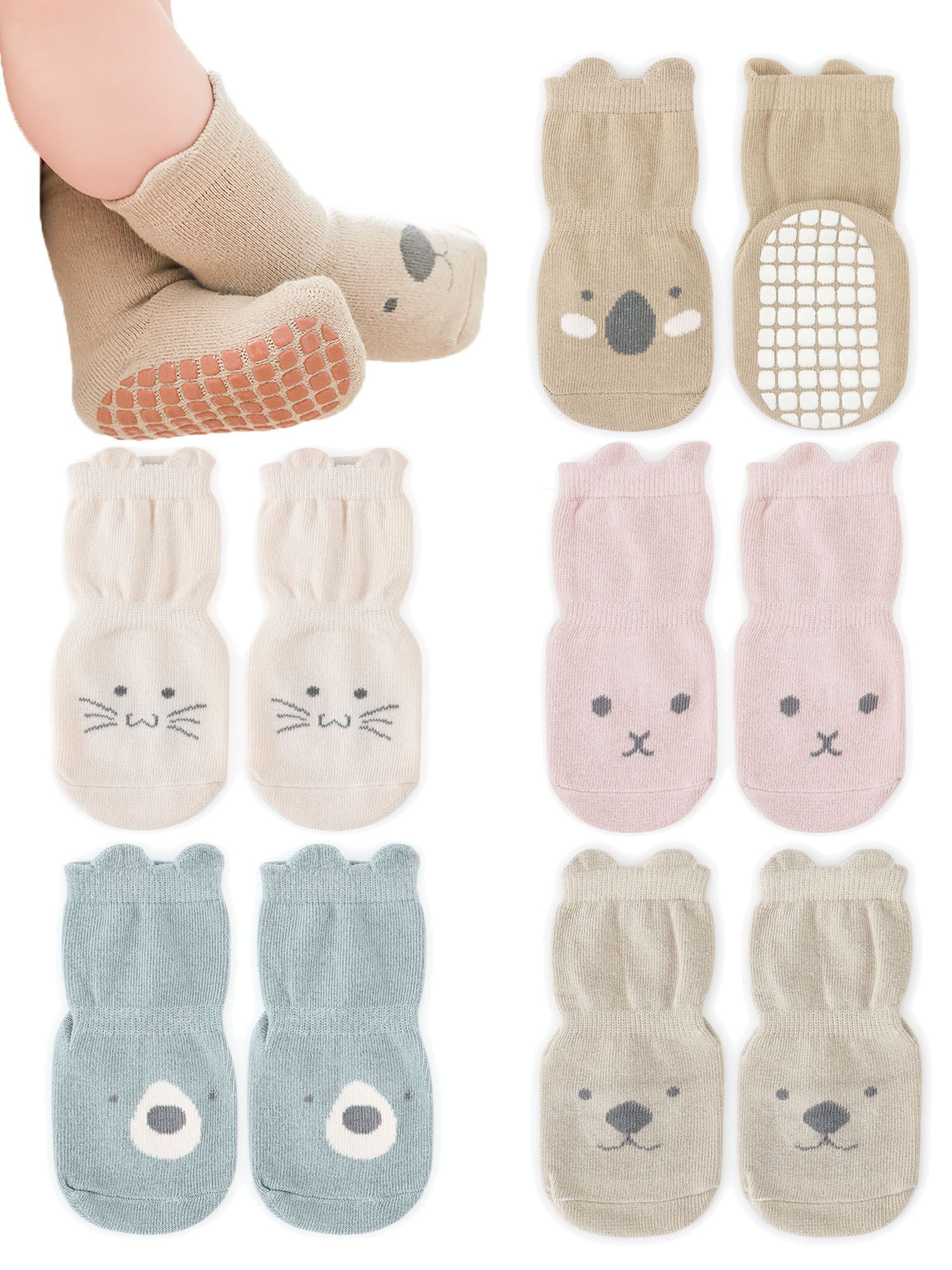 Deago 5 Pairs Baby Non Slip Grip Ankle Socks with Non Skid Soles for Infants Toddlers Kids Boys
