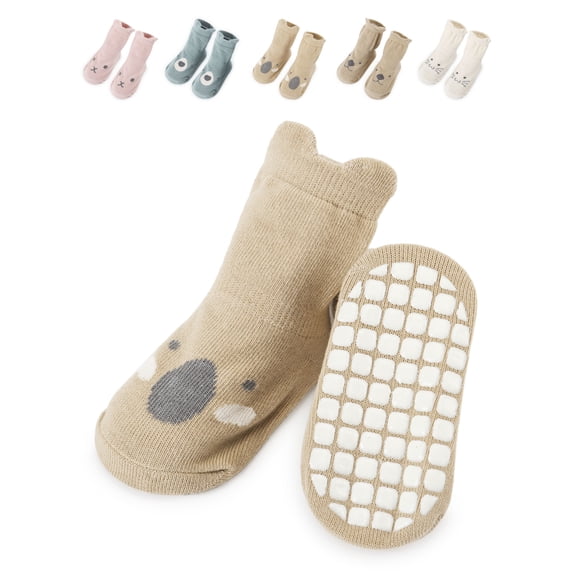 Deago 5 Pairs Baby Non Slip Grip Ankle Socks with Non Skid Soles for Infants Toddlers Kids Boys Girls
