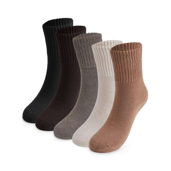 Deago 5 Pairs Boot Socks for Women Winter Solid Thick Warm Thermal Socks Cozy Crew Socks Christmas Gift (Khaki)