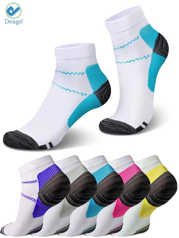 5 Pairs Compression Socks Plantar Fasciitis for Women & Men, 10-20 mmhg Athletic Sock Arch Support Best for Running,Flight,Travel,Nurses (L/XL, Mix)