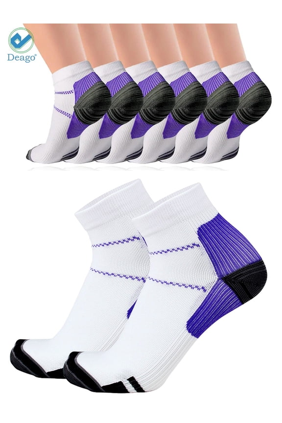 5 Pairs Compression Socks Plantar Fasciitis for Women & Men, 10-20 mmhg Athletic Sock Arch Support Best for Running,Flight,Travel,Nurses (L/XL, Purple)