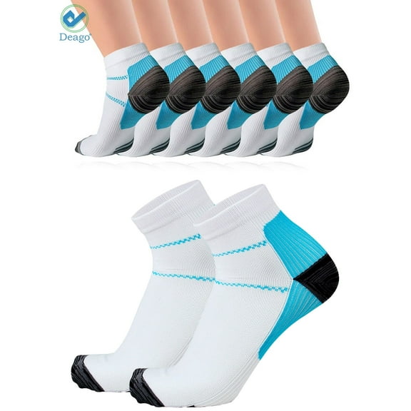 Deago 5 Pairs Compression Socks Plantar Fasciitis for Women & Men, 10-20 mmhg Athletic Sock Arch Support Best for Running,Flight,Travel,Nurses (S/M, Blue)