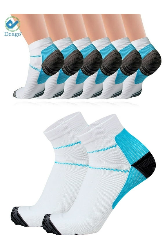 5 Pairs Compression Socks Plantar Fasciitis for Women & Men, 10-20 mmhg Athletic Sock Arch Support Best for Running,Flight,Travel,Nurses (S/M, Blue)