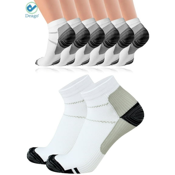 Deago 5 Pairs Compression Socks Plantar Fasciitis for Women & Men, 10-20 mmhg Athletic Sock Arch Support Best for Running,Flight,Travel,Nurses (S/M, Gray)