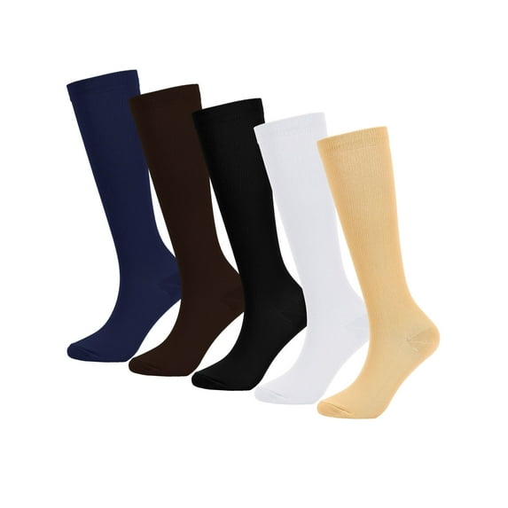 Deago 5 Pairs Compression Socks Women & Men Stockings Graduated Support - Best Running, Athletic Sports, Flight Travel (Multicolor, 2XL)