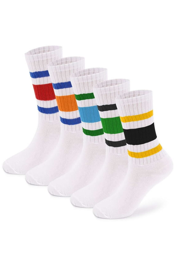 5 Pairs Fun Novelty Striped Retro Crew Socks for Women Men Sporty Running Calf Casual Cotton Athletic Socks (MultiColor)