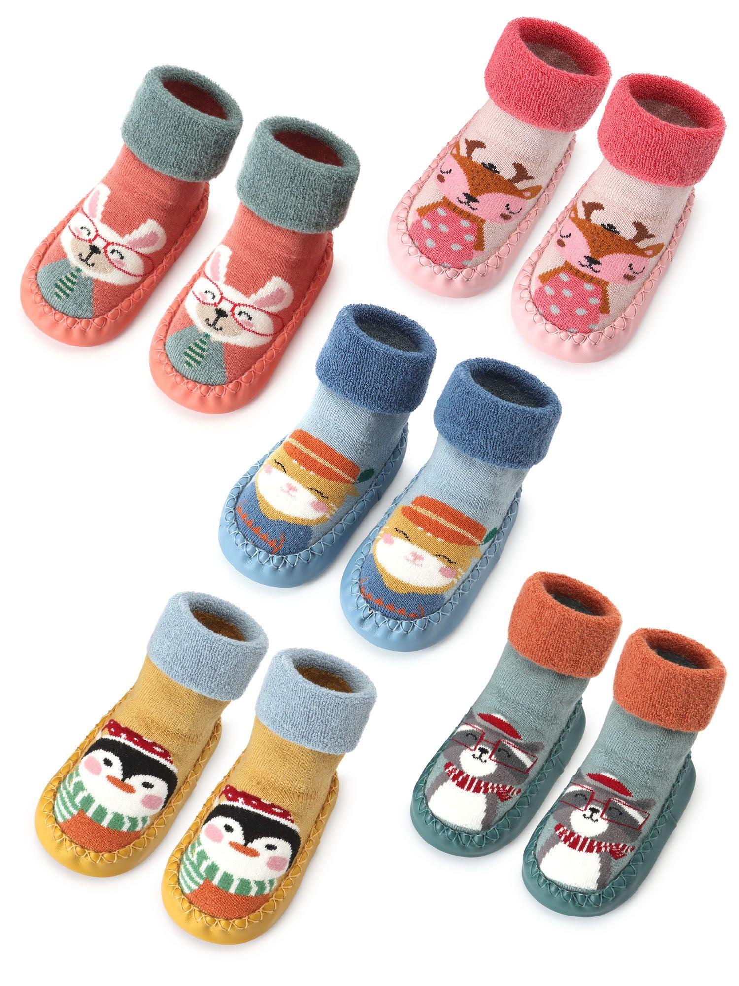 Deago 5 Pairs Infant Baby Boy Girls Toddlers Moccasins NonSkid Indoor Slipper Shoes Socks