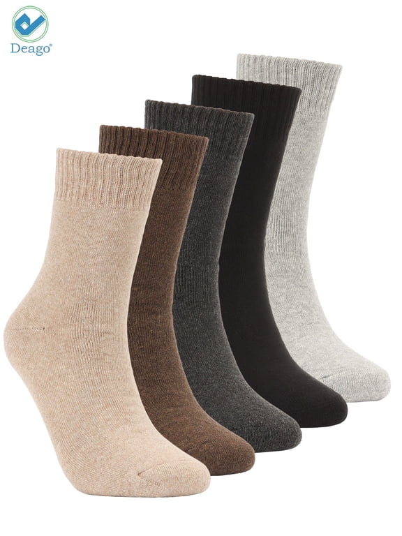 5 Pairs Mens Heavy Thick Wool Cotton Socks - Soft Thermal Warm Comfort Winter Crew Socks Hiking Boot Socks for Cold Weather, Multicolor, One Size 8-12