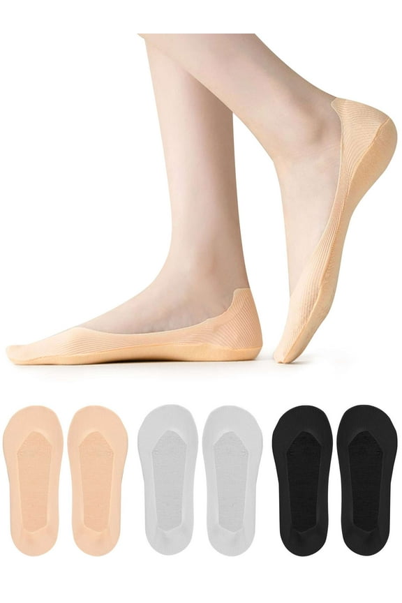 5 Pairs Women No Show Thin Socks Ice Silk Ultra Low Cut Liner Non Slip Hidden Invisible Socks for Flats Sneaker (Skin)