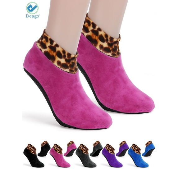 Deago 5 Pairs Women's Indoor Non-slip Thermal Slipper Socks Leopard Floor Socks Fuzzy Slipper Socks for Ladies Girls (Multi-color)