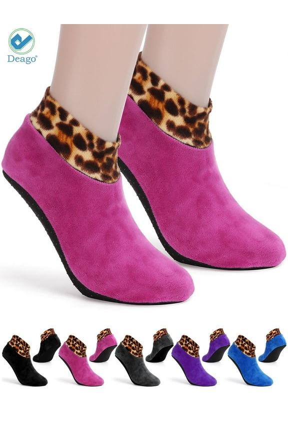 5 Pairs Women's Indoor Non-slip Thermal Slipper Socks Leopard Floor Socks Fuzzy Slipper Socks for Ladies Girls (Multi-color)