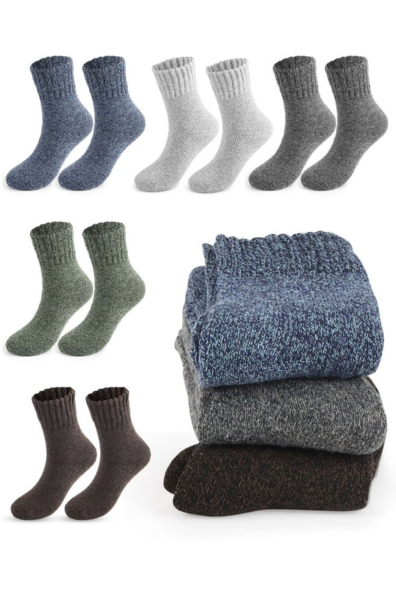 5 Pairs of Merino Wool Socks for Men, Ultra-Thick Winter Wool Hiking Socks, Warm Breathable Crew Mens Socks