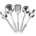 thumbnail image 1 of Deago 5 Pcs Stainless Steel Cooking Utensils Set Heat Resistant Kitchen Gadgets Utensil Set Includes Serving Spoon, Slotted Spatula, Large Spoon, Soup, Skimmer, 1 of 9