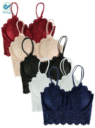 Valcatch Comfort Lace Bralette Padded Full-Cover Lace Bras Top with Straps  and Removable Cups,3Pack 