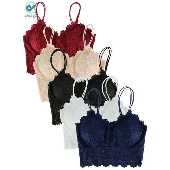 Deago 5 Pieces Lace Bralettes for Women Lace Bandeau Bra with Straps and Removable Pads (Multi-color, XL)