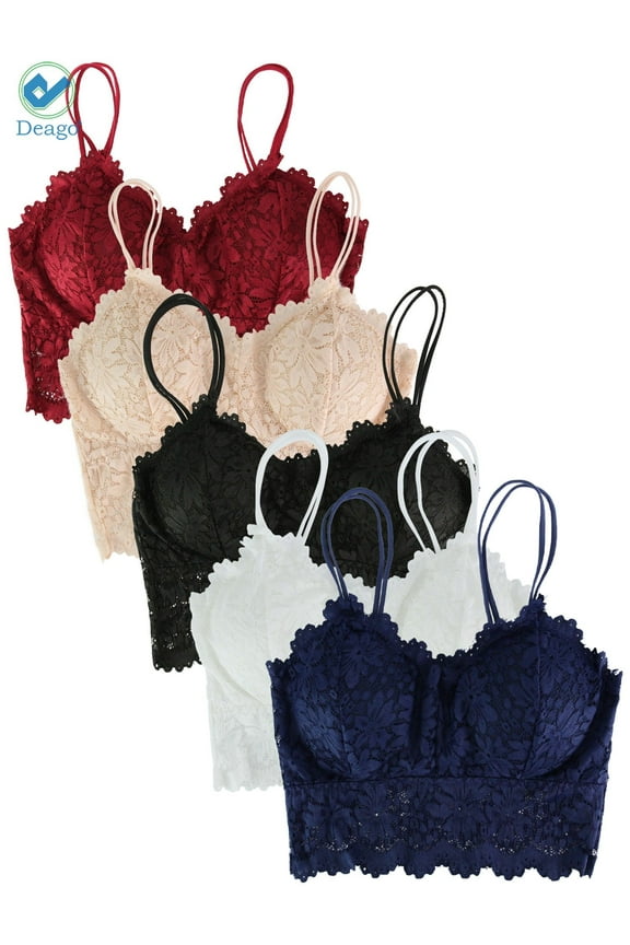 5 Pieces Lace Bralettes for Women Lace Bandeau Bra with Straps and Removable Pads (Multi-color, XL)