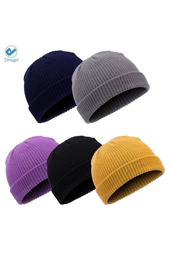 5 Pieces Trawler Beanie Watch Hat Roll-up Edge Skullcap Fisherman Beanie for Men Women (Multi-color)