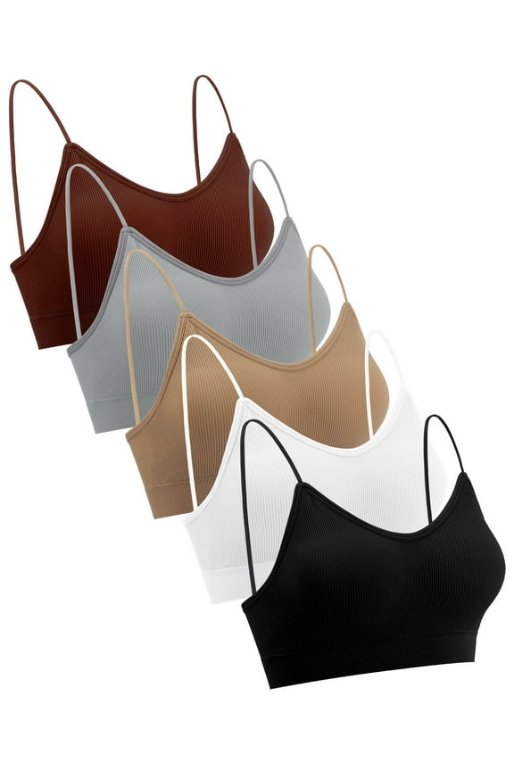 5 Pieces V Neck Cami Bra Padded Seamless Bralette Straps Sleeping Bra for Women Girls (Multi-color, L)