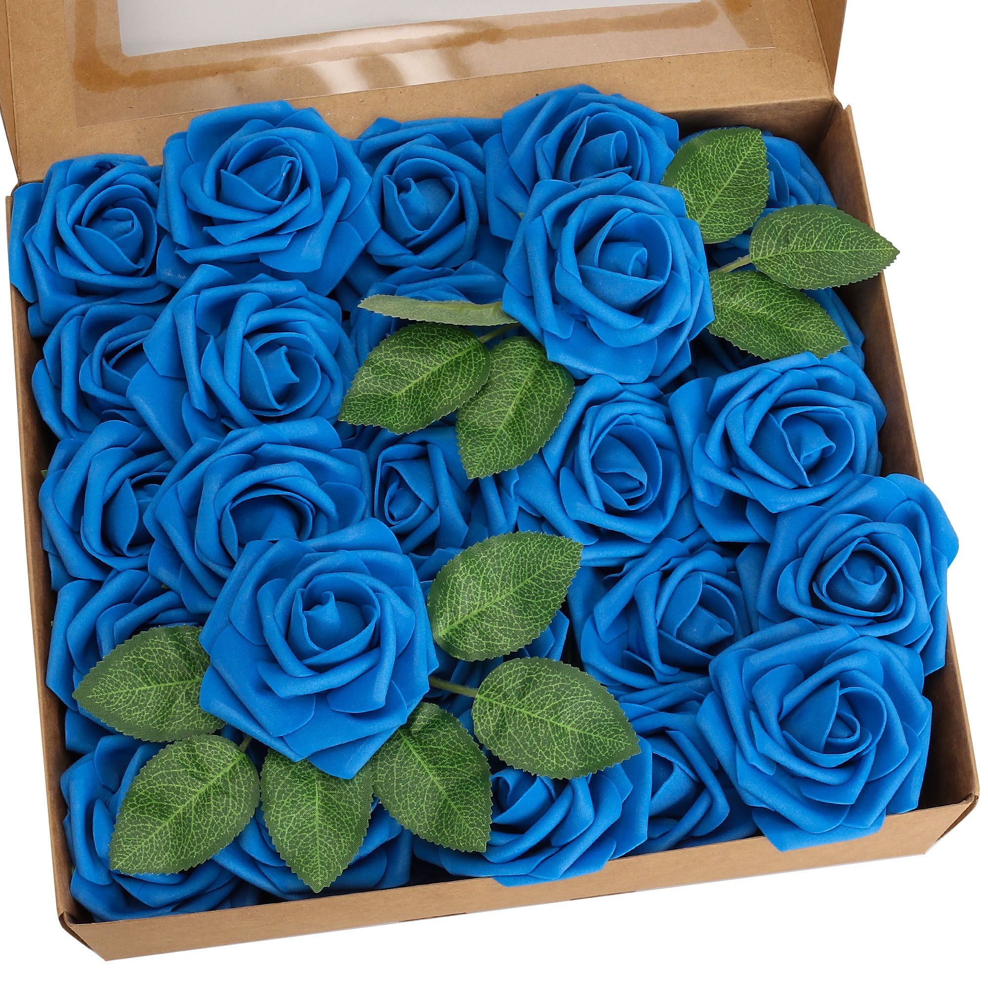 Deago 50 Pcs Artificial Flowers Real Looking Foam Fake Roses with Stems ...