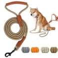 thumbnail image 1 of Deago 5FT Strong Dog Leash Rope with Comfortable Leather Handle Highly Reflective Threads Dog Leash for Small Medium Large Dogs (Brown), 1 of 9