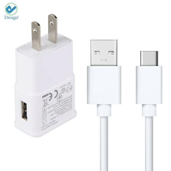 Deago 5V/1A Wall Charger Adapter & Type C USB Charging Cable Cord For Samsung S9 S9+ S8 S8+ Note 8 Note 9 / LG G7 G5 / Pixel (3ft, White)