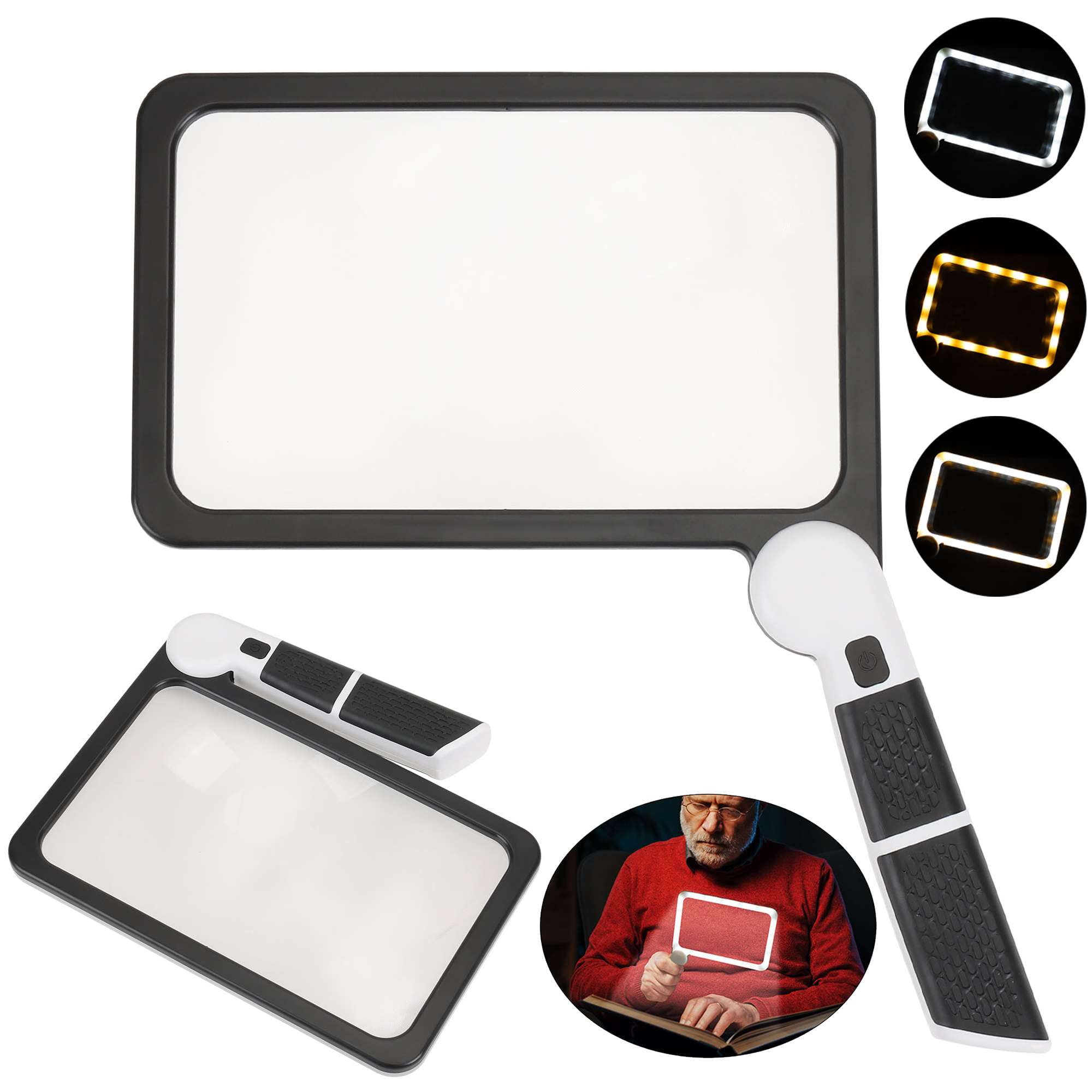 Deago 5X Magnifying Glass with 48 LED Light Full Page Reading Magnifier Rechargeable Folding Handheld Lighted Magnifiers for Seniors Low Vision