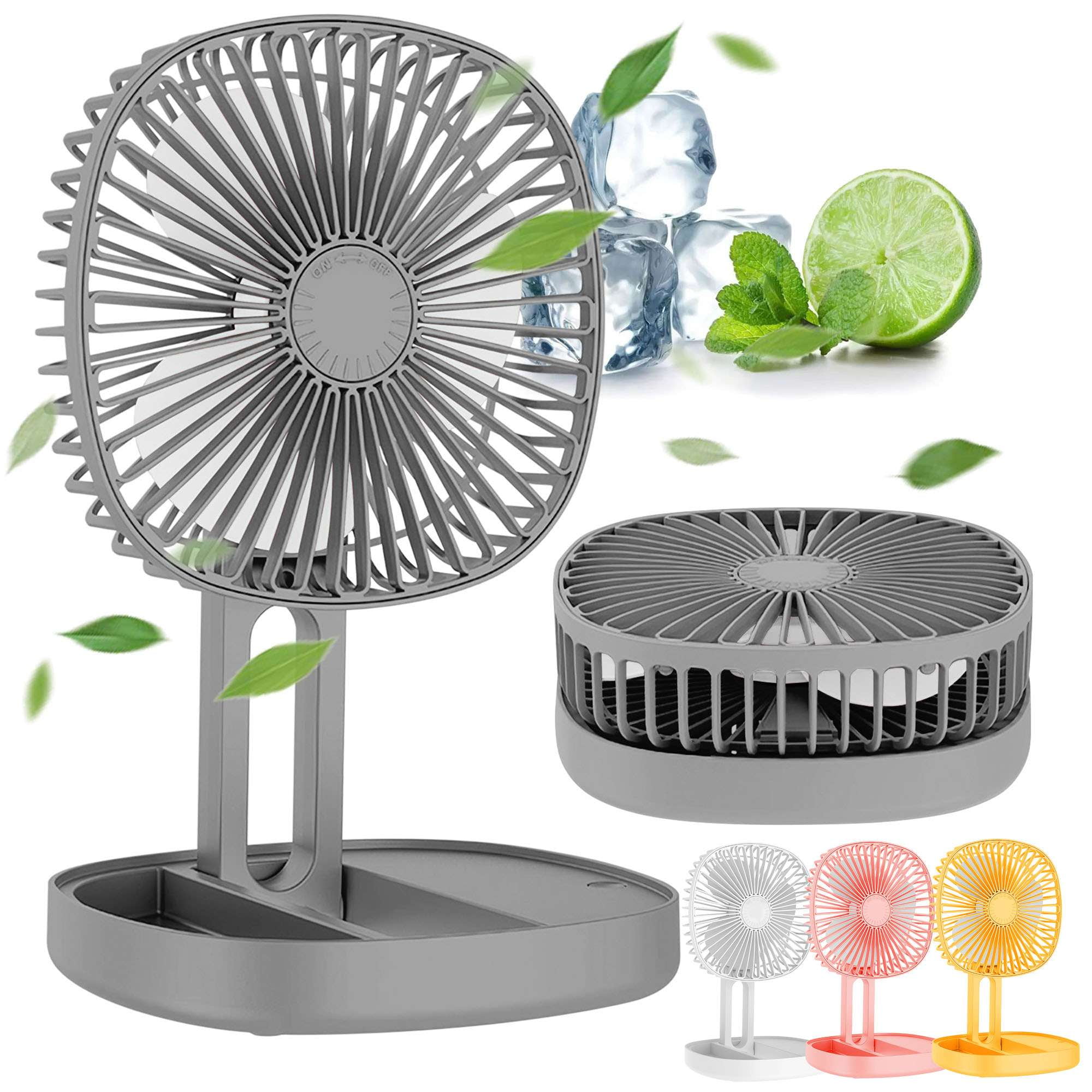 Deago 6.5 Inch Portable Travel Fan Folding Desk Fan Battery Operated & Rechargeable 3 Speeds Small Table Fan 185°Rotation Quiet for Bedroom Office