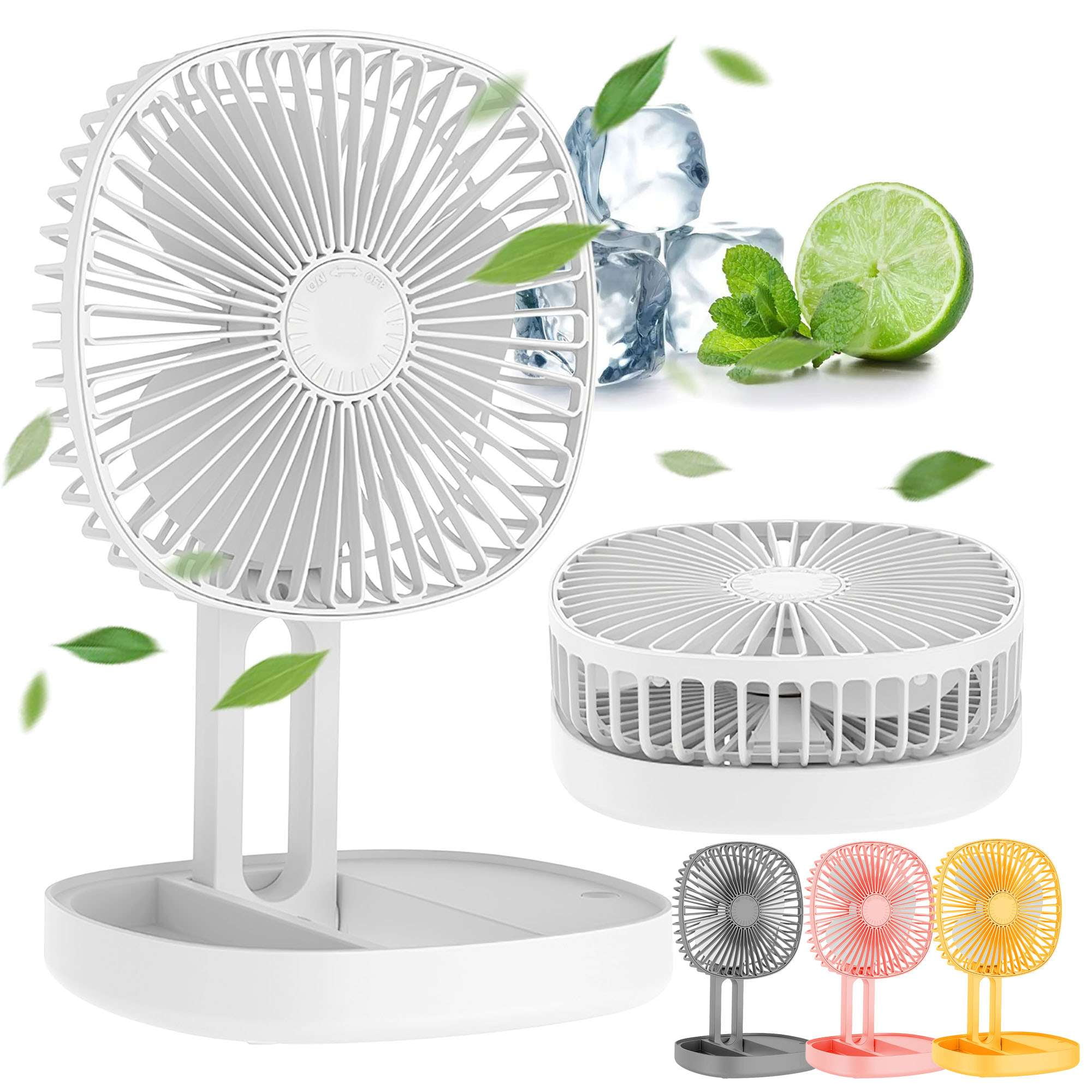 Deago 6.5 Inch Portable Travel Fan Folding Desk Fan Battery Operated & Rechargeable 3 Speeds Small Table Fan 185°Rotation Quiet for Bedroom Office