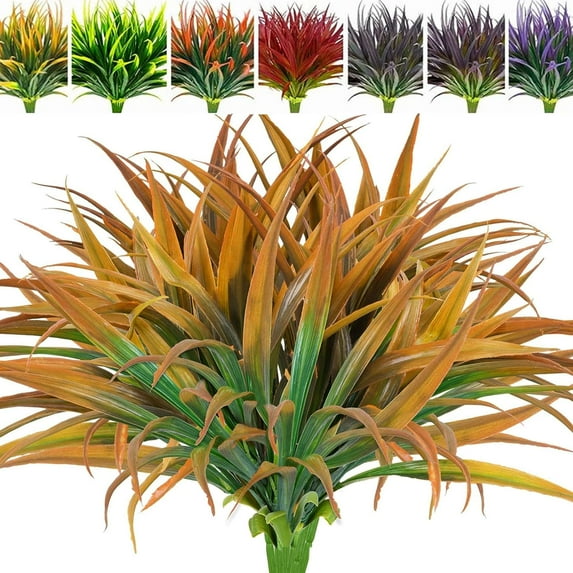 Deago 6 Bundles Artificial Grass Fake Plants 17in Outdoor Plastic UV Resistant Greenery Fake Grass for Home Window Garden Office Patio Decor