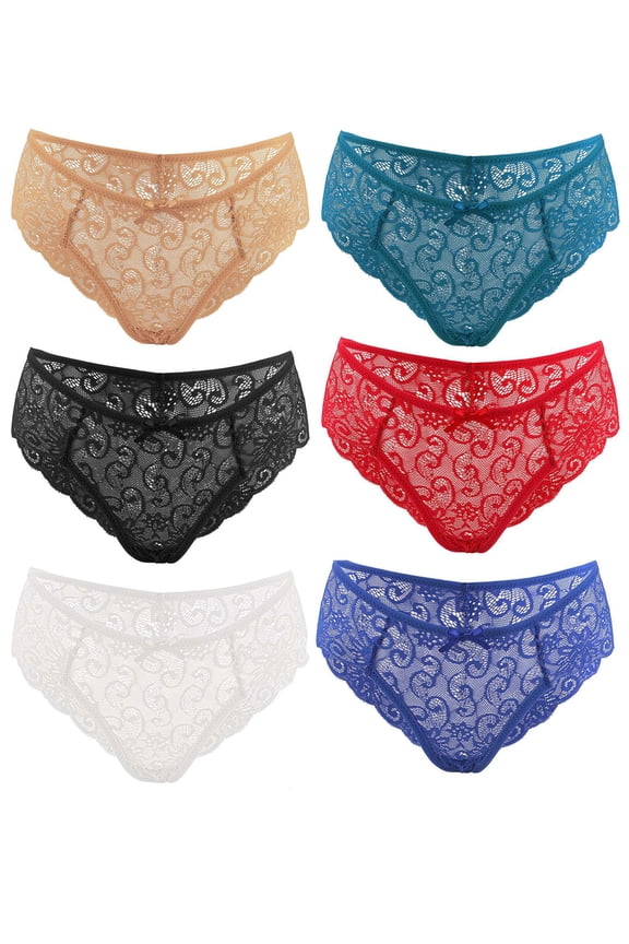 6 Pack Womens Lace Underwear Sexy Breathable Hipster Panties Invisible Seamless Bikini Briefs