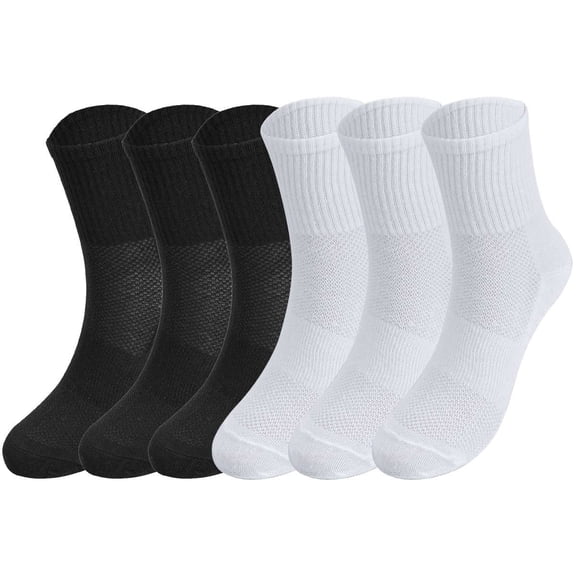 Deago 6 Pairs Mens Athletic Crew Cushioned Socks Running Performance Breathable Sports Socks (Black White)