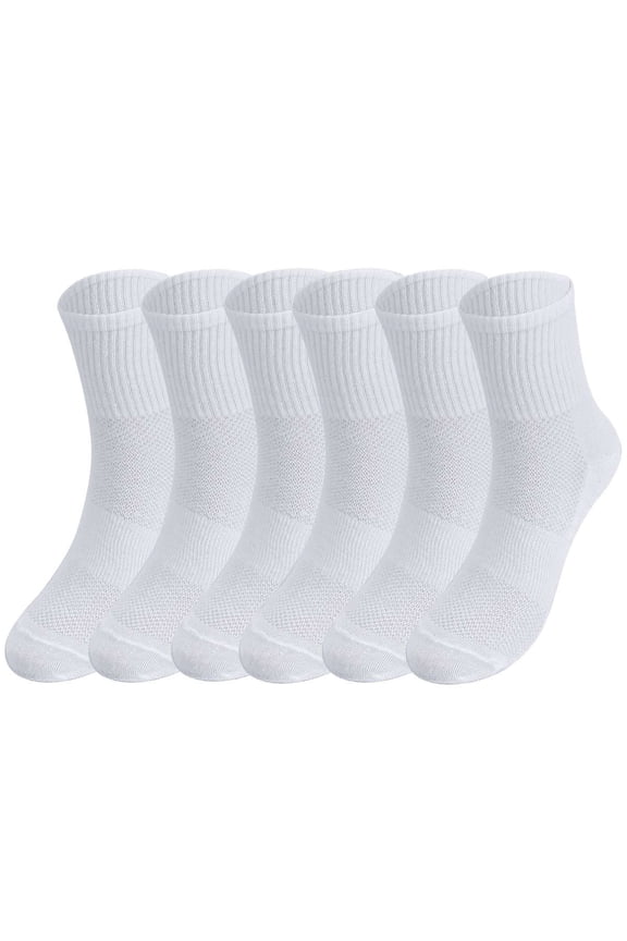 6 Pairs Mens Athletic Crew Cushioned Socks Running Performance Breathable Sports Socks (White)