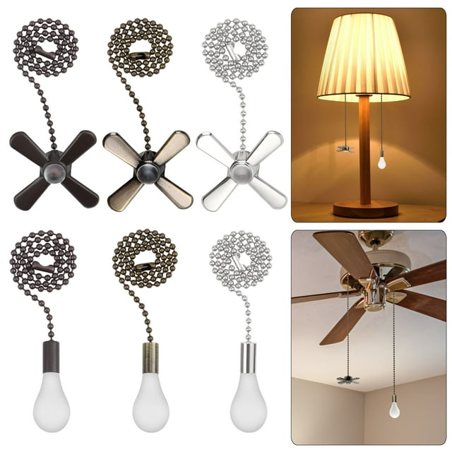 Deago 6 Pcs Ceiling Fan Pull Chain Set 12 Inches Fan Pull with Beaded Ball Chain Connector Included Light & Fan Pulls