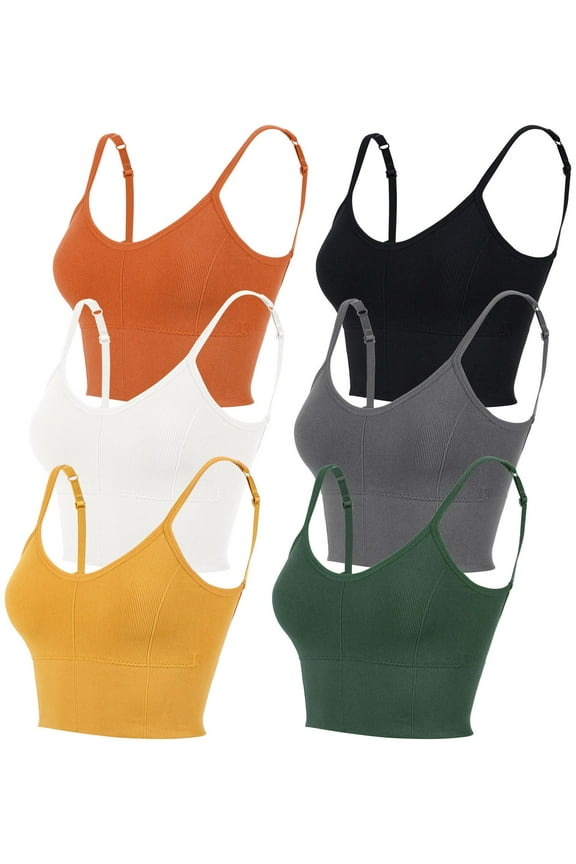 6 Pieces Women's Comfy Sleep Bra Padded Seamless Bralettes Wireless Cami Bra Tank Top Sports Bra (Multicolor, S/M)