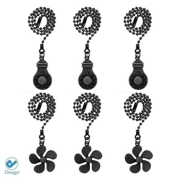 Deago 6PCS 12 Inch Ceiling Fan Pull Chain Extender Pull Chains Extension Fan Pull Chain Pendant Ornament with Ball Fan Chain Connector (Black)