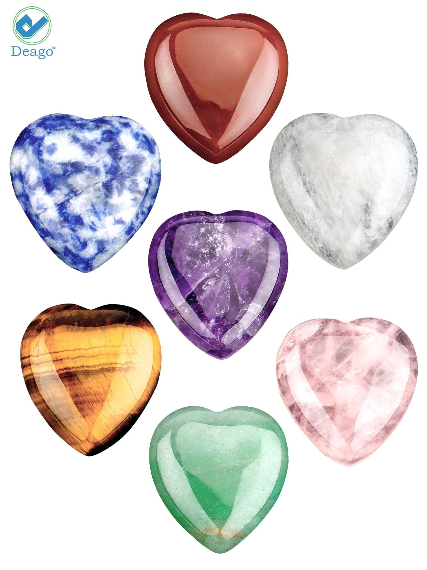 Deago Genuine 7 Chakra Heart Shaped Stones Set - Quartz, Amethyst ...