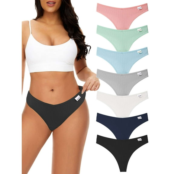 Deago 7 Pack Womens Thongs Underwear Cotton V String Breathable Low Rise Hipster Panties Sexy S-XL