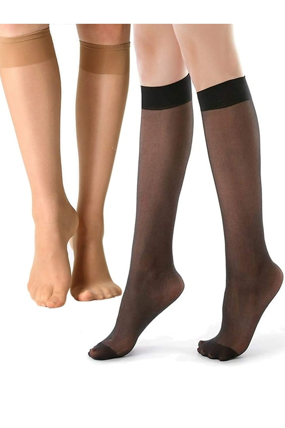 8 Pairs Women's Sheer Knee Highs Pantyhose with Reinforced Toe - 20D Nylon Stockings for Women (Black+Skin)
