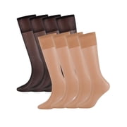 Deago 8 Pairs Women's Sheer Knee Highs Pantyhose with Reinforced Toe - 20D Nylon Stockings for Women (Black+Skin)
