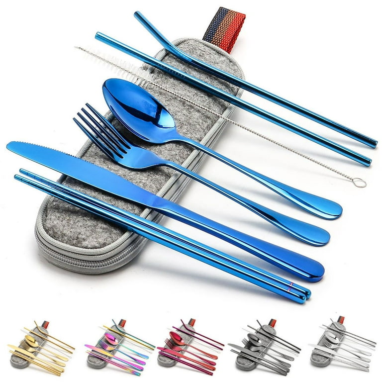 Portable Utensils Travel Camping Cutlery Set Fork Spoon Chopsticks with  case