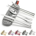 thumbnail image 1 of Deago 8 Pieces Stainless Steel Flatware Set Portable Utensils Travel Camping Cutlery Set Include Knive Fork Spoon Chopsticks Straws Brush Portable Case (Silver), 1 of 8
